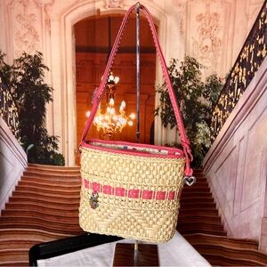 Brighton Pink and Tan Woven Shoulder Bag